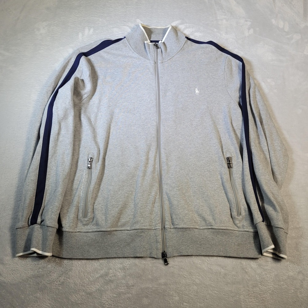 Polo Ralph Lauren Track Jacket Mens 2XL Gray Performance Full Zip Stripe Sport